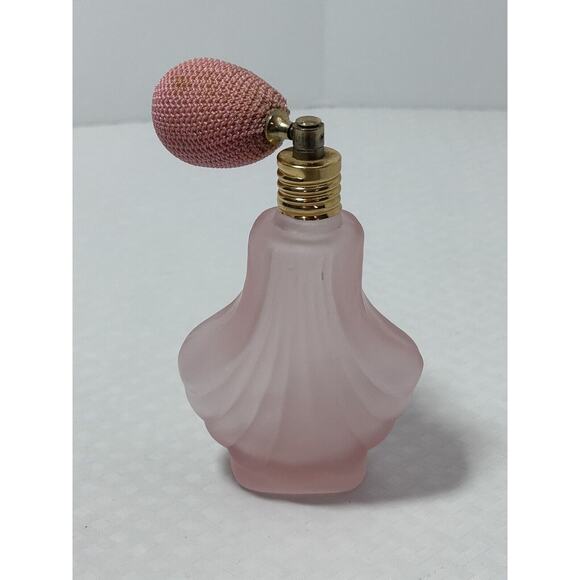 Vintage FROSTED Pink Glass Perfume Bottle Spray Atomizer w/ Pink Bulb Empty - Picture 1 of 12